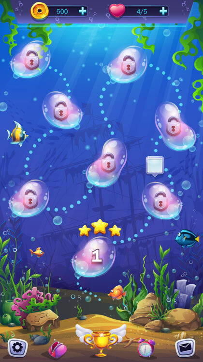 水下麻将鱼世界插画鱼海底泡泡