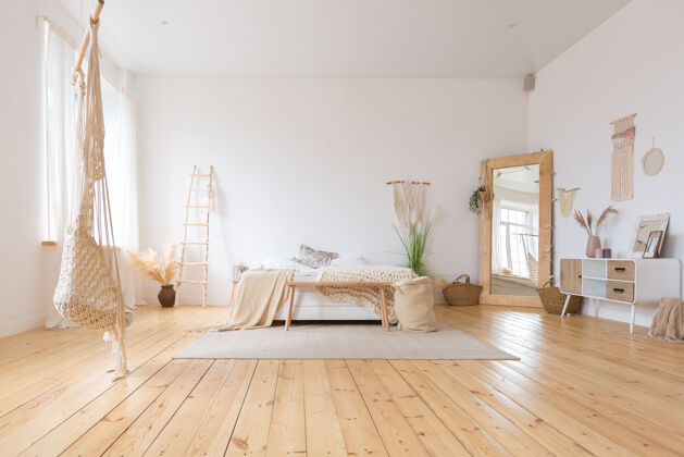 卧室可爱舒适的轻室内设计的公寓房子公寓地板