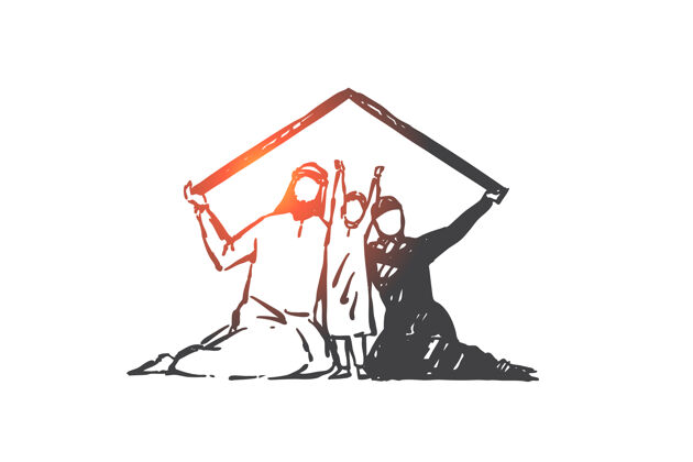 保护家庭保护 团结 概念说明涂鸦房子