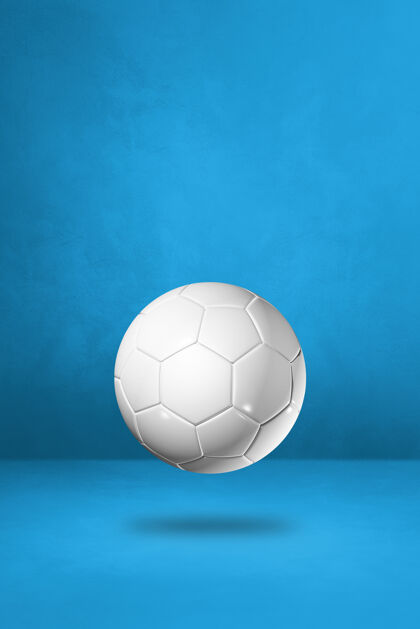 垃圾白色足球隔离在一个蓝色的工作室背景三维插图球球体单个