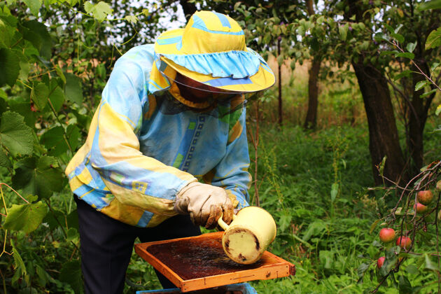 蜂巢养蜂人用糖浆喂蜜蜂防护服控制人