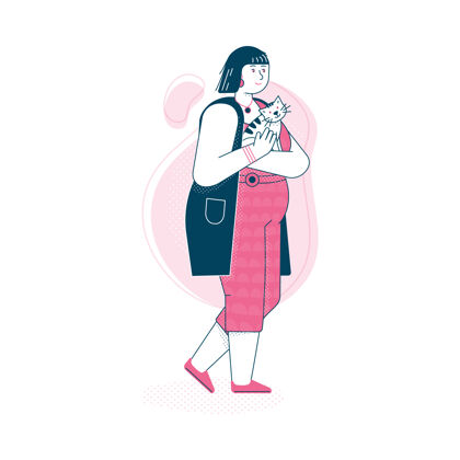 女人女卡通人物抱猫朋友动物宠物