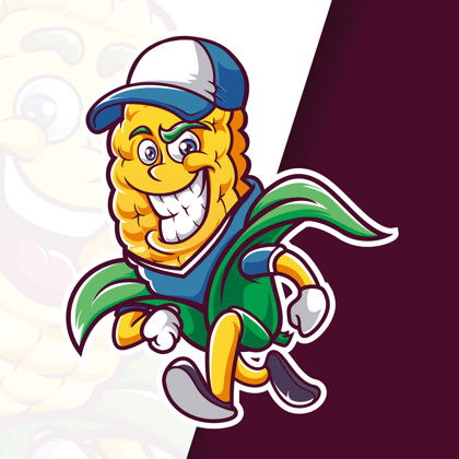 零食微笑玉米帽吉祥物卡通跑饮食搞笑牙齿