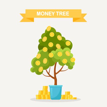 环境货币树与金币隔离在灰色植物银行现金