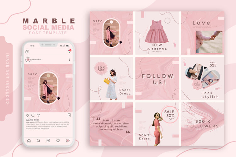 社会大理石社交媒体发布模板时尚粉色女性化提供女权主义包装
