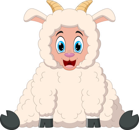 动物卡通羊坐着微笑的姿势野生动物卡通人物平面设计