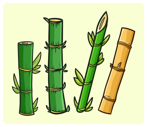 环境有趣的简单涂鸦风格的竹子收藏自然东方热带