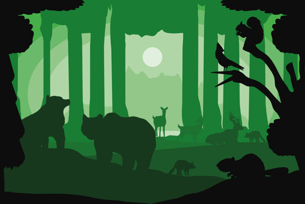 剪影森林树木动物植被剪影哺乳动物野兽大自然