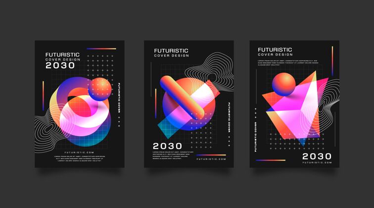 杂志封面梯度未来的封面集合与抽象的形状封面未来主义公开