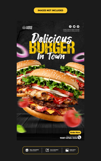 社交媒体社交媒体instagram后故事模板餐厅美食菜单网络横幅销售汉堡