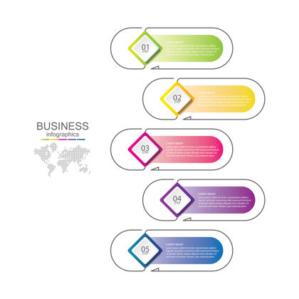 部分演示业务信息图表模板彩色5步五选项道路