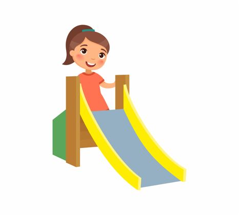儿童操场小女孩爬滑梯是孩子们暑假娱乐的概念玩具攀爬角色