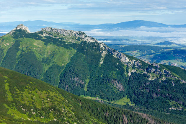 鞑靼塔特拉山 波兰 从kasprowywierch山看风景山脊陡峭高