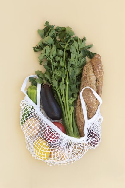 零浪费食物放在可重复使用的袋子里生活方式再利用污染