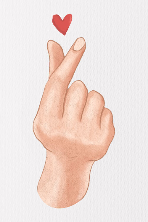 爱的手迷你心形手语可爱的设计元素手绘插图素描手指心五彩缤纷