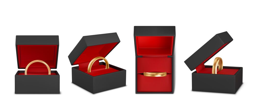 礼品盒美丽的结婚戒指现实的插图集套装婚礼包装