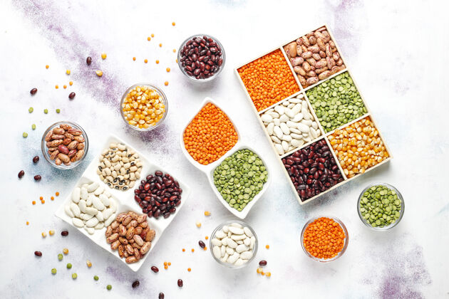 扁豆豆类和豆类品种健康的纯素蛋白质食物干的亚麻种子