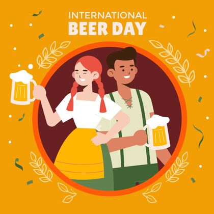 啤酒国际啤酒日插画全球男人手绘