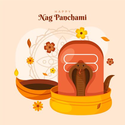 印度教Nagpanchami插图手绘传统贺卡