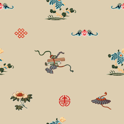 复制空间中国传统艺术无缝图案米色背景无缝东方