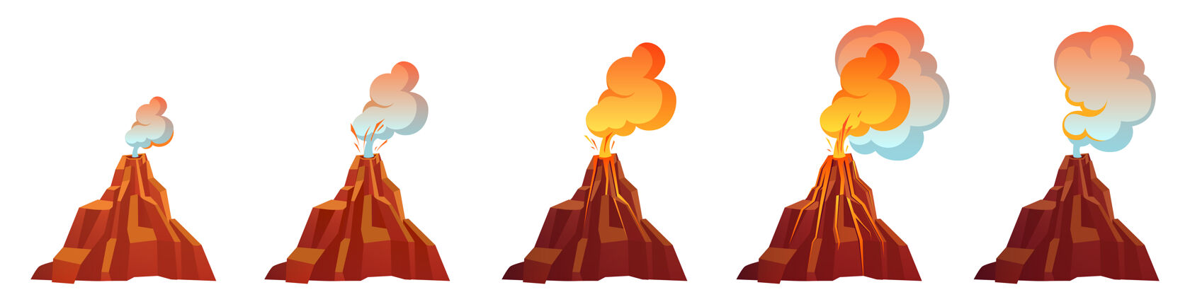 设置火山爆发过程的不同阶段火山口天空火