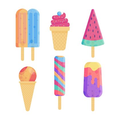小吃扁平冰淇淋系列收藏套餐平面设计