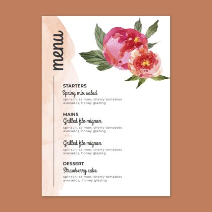 菜单模板花卉婚礼垂直菜单模板自然蔬菜花卉