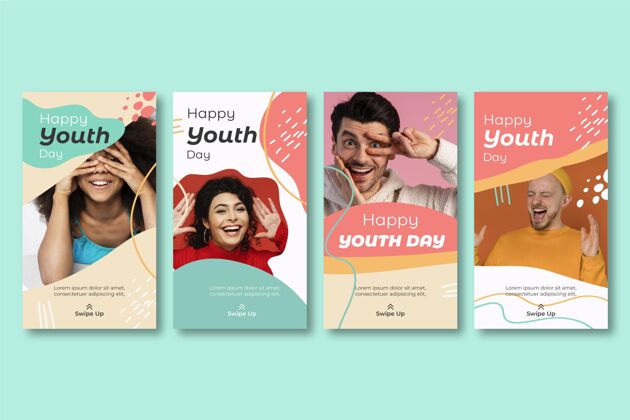 社交媒体模板手绘国际青年节故事集附照片设置意识包装