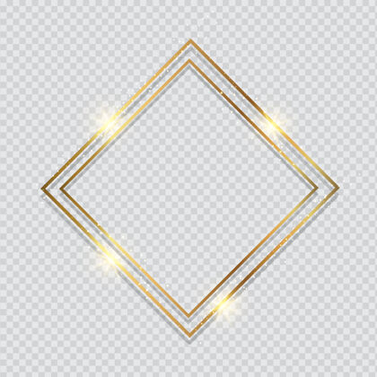 闪光透明样式背景上的金属金框架婚礼优雅金色