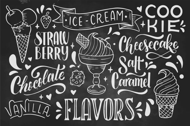 小吃手绘冰淇淋黑板文字美味手绘食品