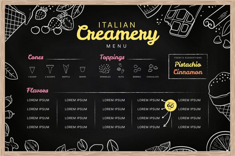 刷新手绘冰淇淋黑板菜单图形美味冰淇淋