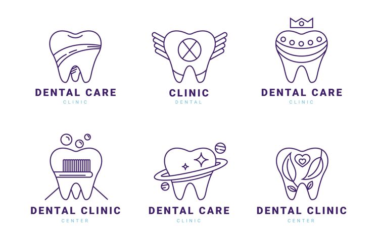 牙科线性平面牙科标志系列保健新鲜标志模板