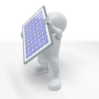 三维渲染带太阳能板的3d变形人渲染三维模型能源