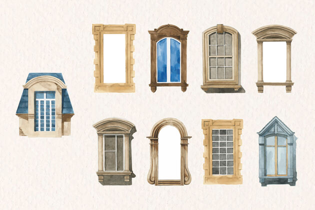 岩石老窗建筑水彩插画集形状拱门文化