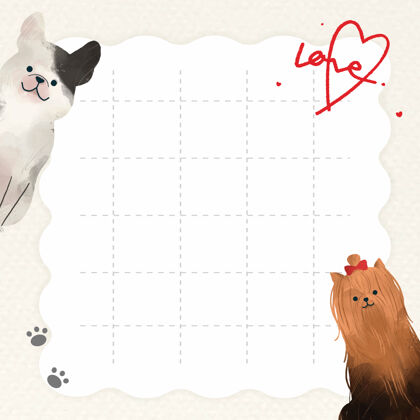 笔记纸可爱的狗在网格背景爱卡通可爱