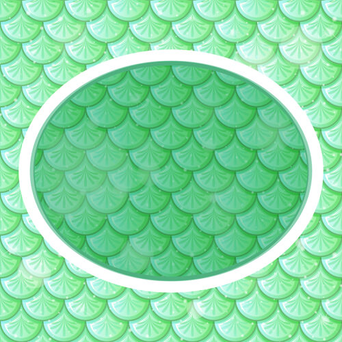 水下椭圆形框架模板上粉彩绿色鱼鳞无缝图案想象可爱动物