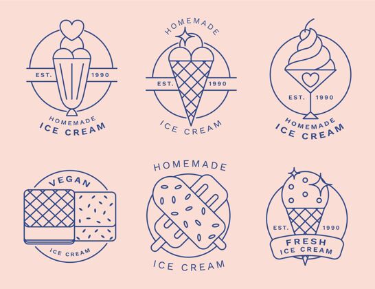 分类线性扁平冰淇淋标签收集收藏小吃标签收藏