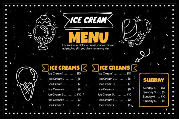 黑板菜单手绘冰激凌黑板菜单模板食品菜单模板菜单