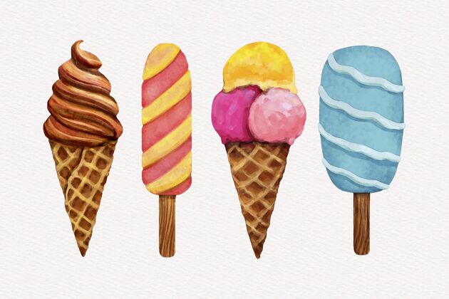 美味手绘冰淇淋包甜点水彩画夏天