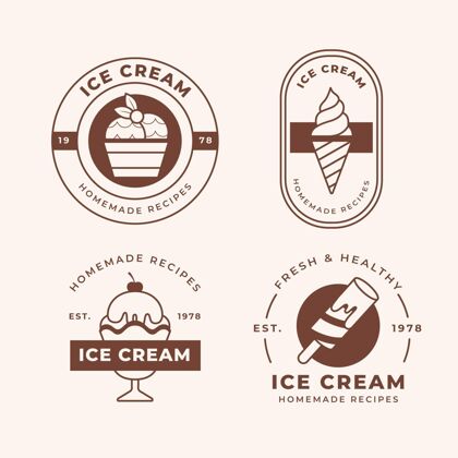 奶油扁平冰淇淋标签系列美味夏季清新