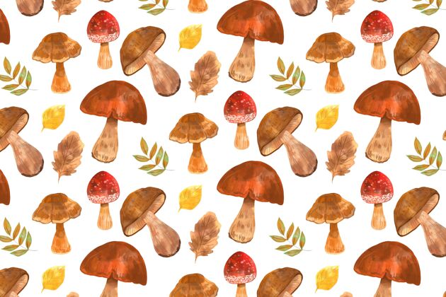 手绘手绘水彩蘑菇图案蘑菇水彩图案图案