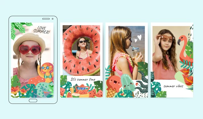 夏季模板卡通夏日instagram故事集附图片社交媒体故事Instagram夏季