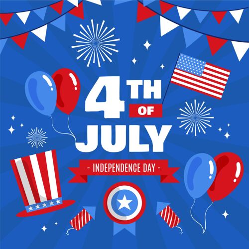美国手绘七月四日独立日插画爱国美国气球