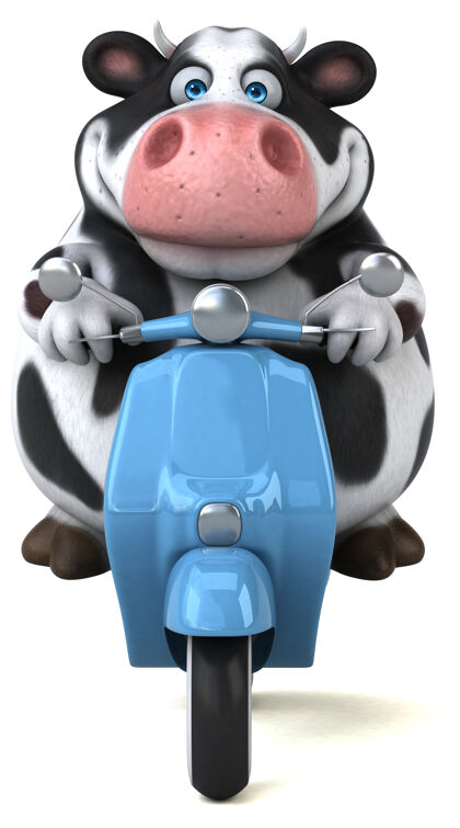 骑有趣的奶牛三维插图骑手摩托时尚
