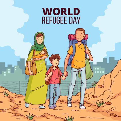 难民日手绘世界难民日插图活动暴力6月20日