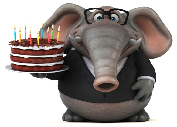 动物有趣的大象三维插图聚会生日蛋糕