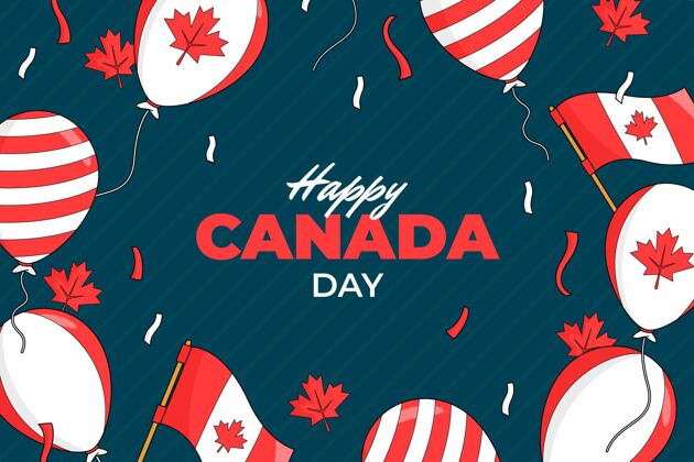 问候语手绘加拿大日气球背景爱国主义快乐加拿大日手绘背景