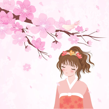 中国樱花树和服日本女孩庆典樱花和服