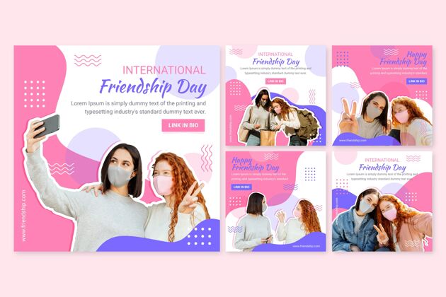 社交媒体模板平面国际友谊日instagram帖子集包装友谊分类