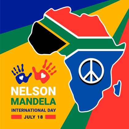 南非纳尔逊·曼德拉国际日插画认可和平象征旗帜